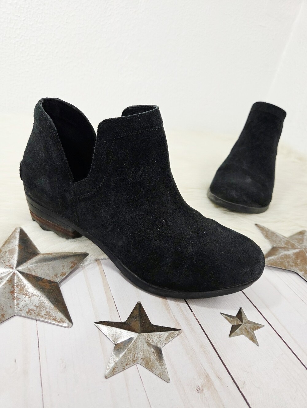 Sorel Lolla cut out ankle boots black waterproof nubuck leather women's size 8